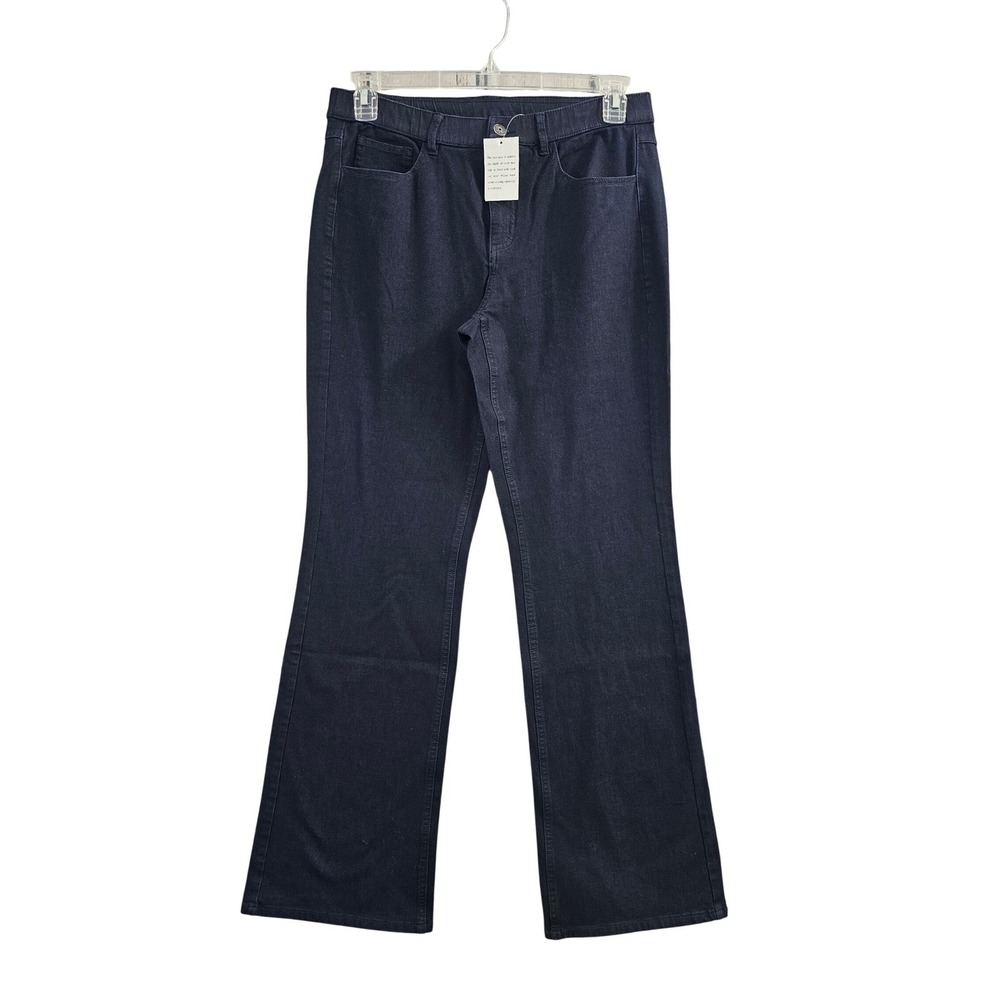 Isaac Mizrahi Live Flare Leg Jeans Women 10 Dark Blue New 24/7 Stretch Denim NWT